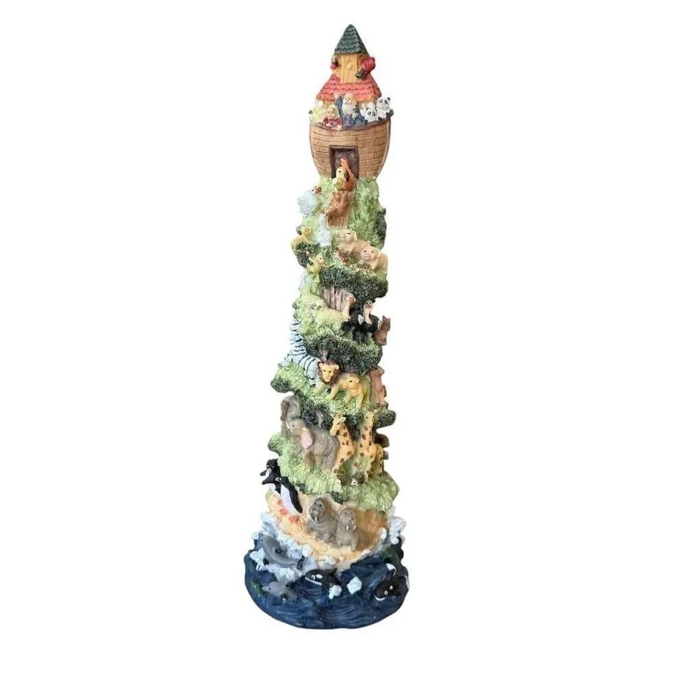 Noah's Ark Tower Resin Detailed Animals Figures Great Condition 14.5”
